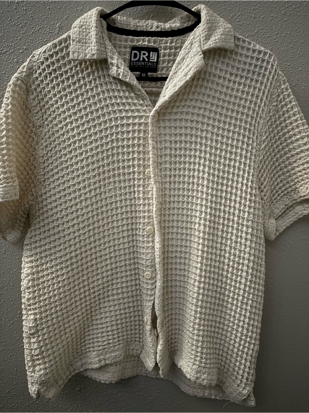 Dr Essentials Cream Short-Sleeve Waffle Button-Down Shirt